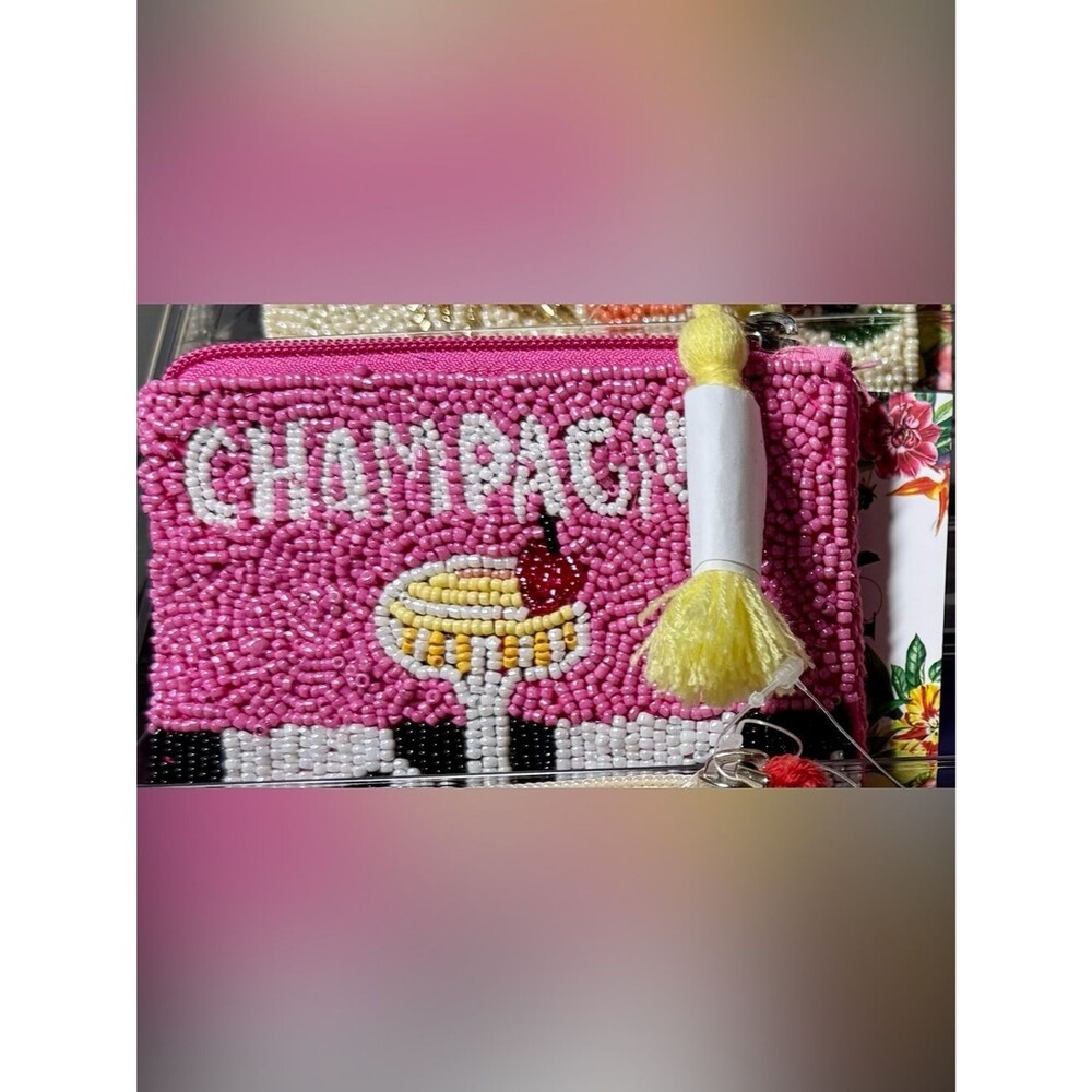 NWT America & Beyond Hand Beaded Champagne Coin Purse Pouch